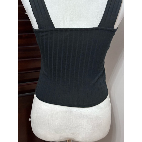BP Crop Tank Top Sleeveless Straight Neck Ribbed Stretchy Black Women's XS NWOT - Picture 5 of 8